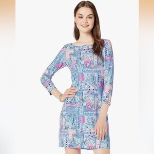 Lilly Pulitzer Women's UPF 50+ Sophie Dress Whisper Blue Yeah Buoy Large